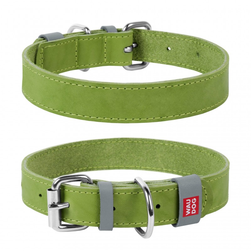 WAUDOG Classic genuine leather dog collar, W 12 mm, L 19-25 cm lime green