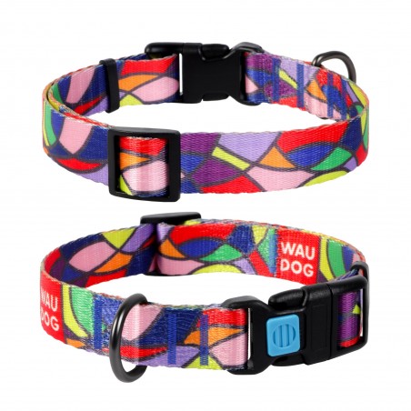 WAUDOG Nylon dog collar with QR passport, "Vitrage" design, plastic fastex, W 15 mm, L 23-35 cm