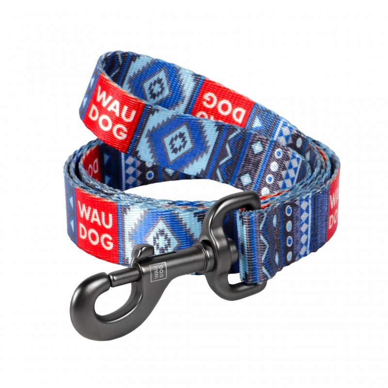 WAUDOG Nylon dog leash "Etno blue" design, W 15 mm, L 122 cm