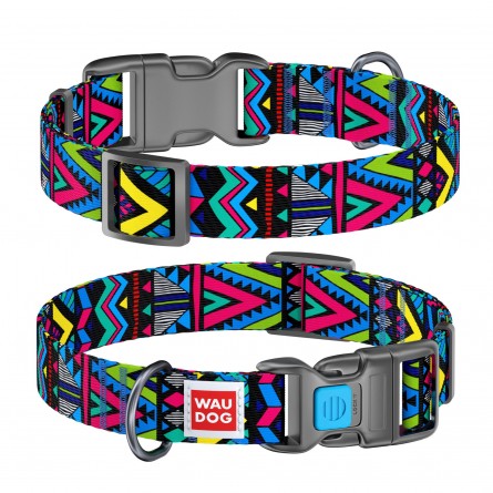 WAUDOG Nylon dog collar with QR passport, "Indie" design, plastic fastex, W 15 mm, L 23-35 cm