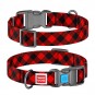 WAUDOG Nylon dog collar with QR passport, "Red plaid" design, plastic fastex, W 20 mm, L 24-40 cm