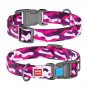 WAUDOG Nylon dog collar with QR passport, "Pink camo" design, plastic fastex, W 15 mm, L 23-35 cm