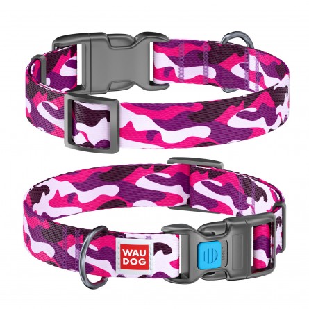 WAUDOG Nylon dog collar with QR passport, "Pink camo" design, plastic fastex, W 25 mm, L 31-49 cm