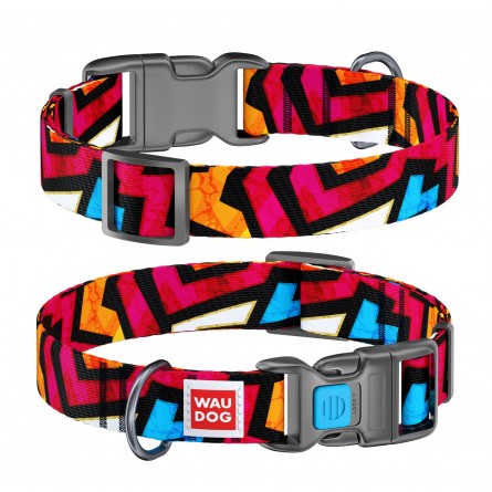 WAUDOG Nylon dog collar with QR passport, "Graffiti" design, plastic fastex, W 20 mm, L 24-40 cm