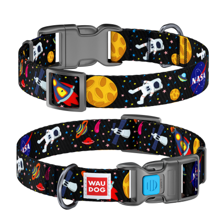 WAUDOG Nylon dog collar with QR passport, "NASA" design, plastic fastex, W 25 mm, L 31-49 cm