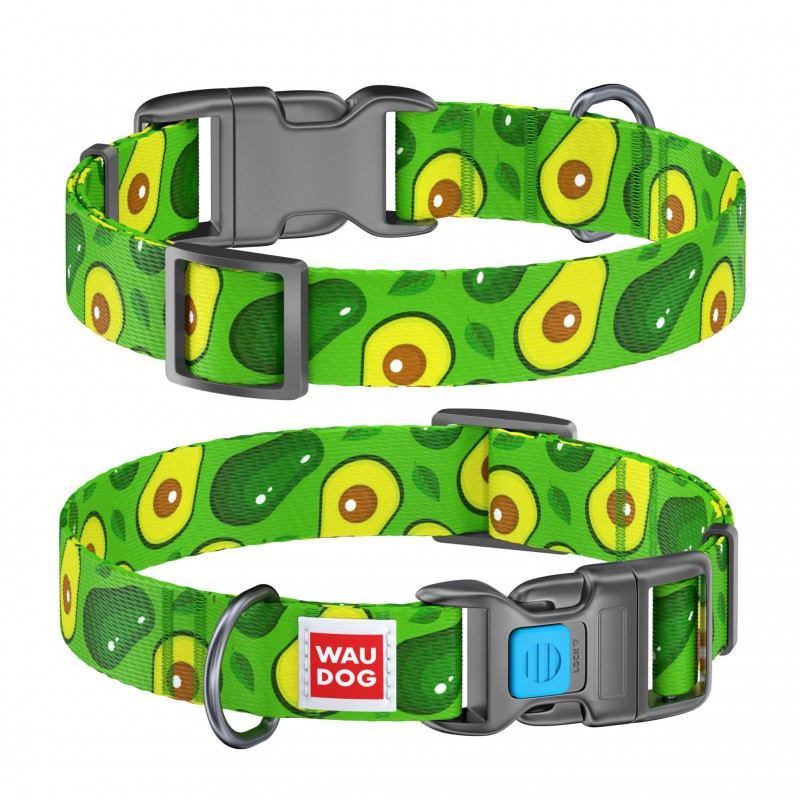 WAUDOG Nylon dog collar with QR passport, "Avocado" design, plastic fastex, W 20 mm, L 24-40 cm