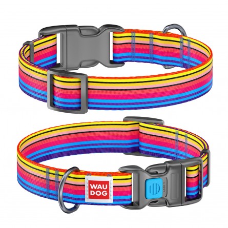 WAUDOG Nylon dog collar with QR passport, "Line 1" design, plastic fastex, W 20 mm, L 24-40 cm