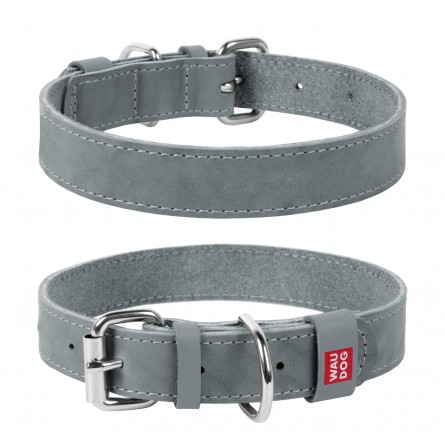 WAUDOG Classic genuine leather dog collar, W 35 mm, L 46-60 cm grey