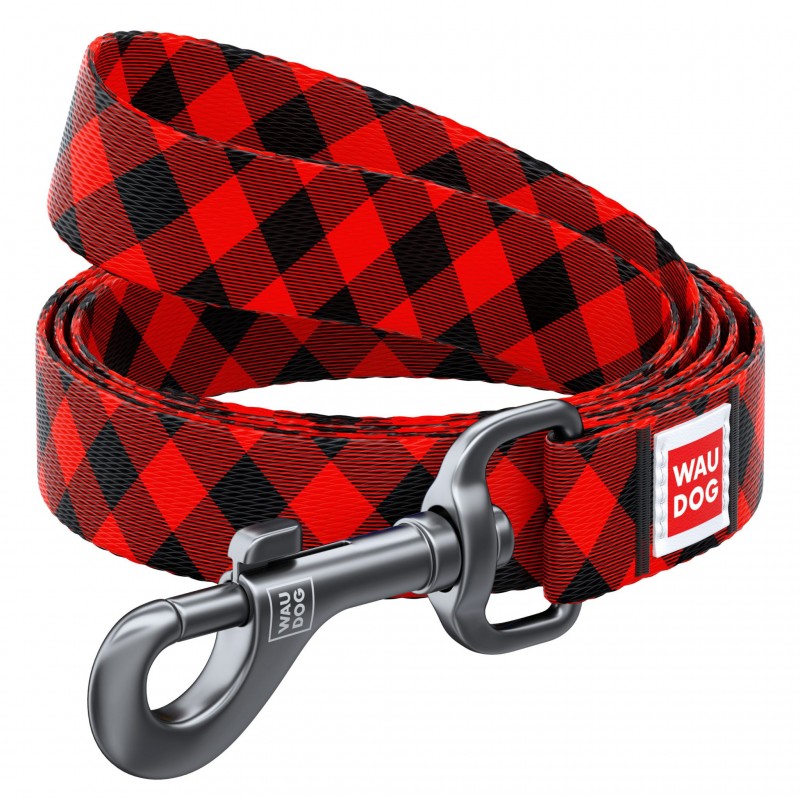 WAUDOG Nylon dog leash "Red plaid" design, W 25 mm, L 122 cm