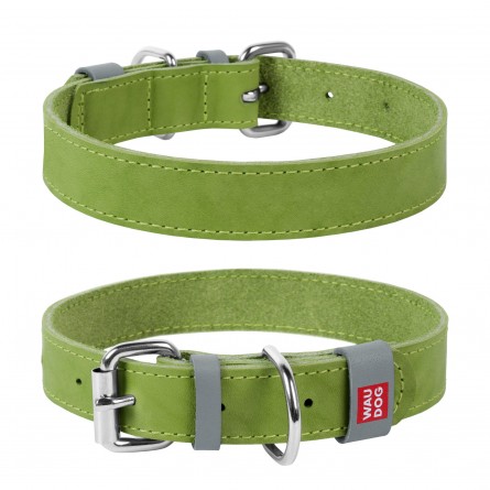 WAUDOG Classic genuine leather dog collar, W 35 mm, L 46-60 cm lime green