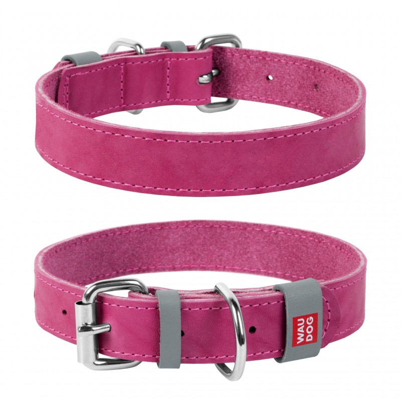 WAUDOG Classic genuine leather dog collar, W 35 mm, L 46-60 cm pink