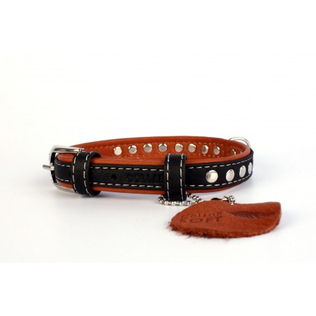 WAUDOG Soft genuine leather dog collar with QR passport, metal decorations, W 15 mm, L 27-36 cm