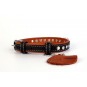 WAUDOG Soft genuine leather dog collar with QR passport, metal decorations, W 15 mm, L 27-36 cm