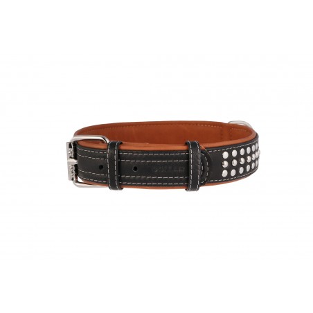 WAUDOG Soft genuine leather dog collar with QR passport, metal decorations, W 35 mm, L 57-71 cm