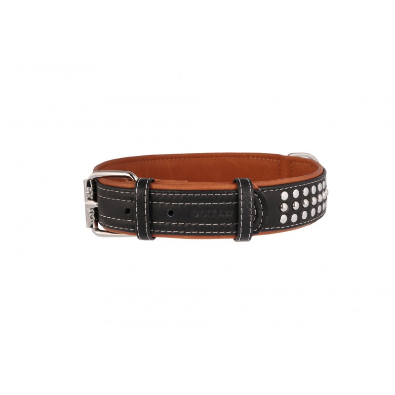 WAUDOG Soft genuine leather dog collar with QR passport, metal decorations, W 35 mm, L 57-71 cm