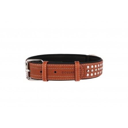 WAUDOG Soft genuine leather dog collar with QR passport, metal decorations, W 35 mm, L 57-71 cm