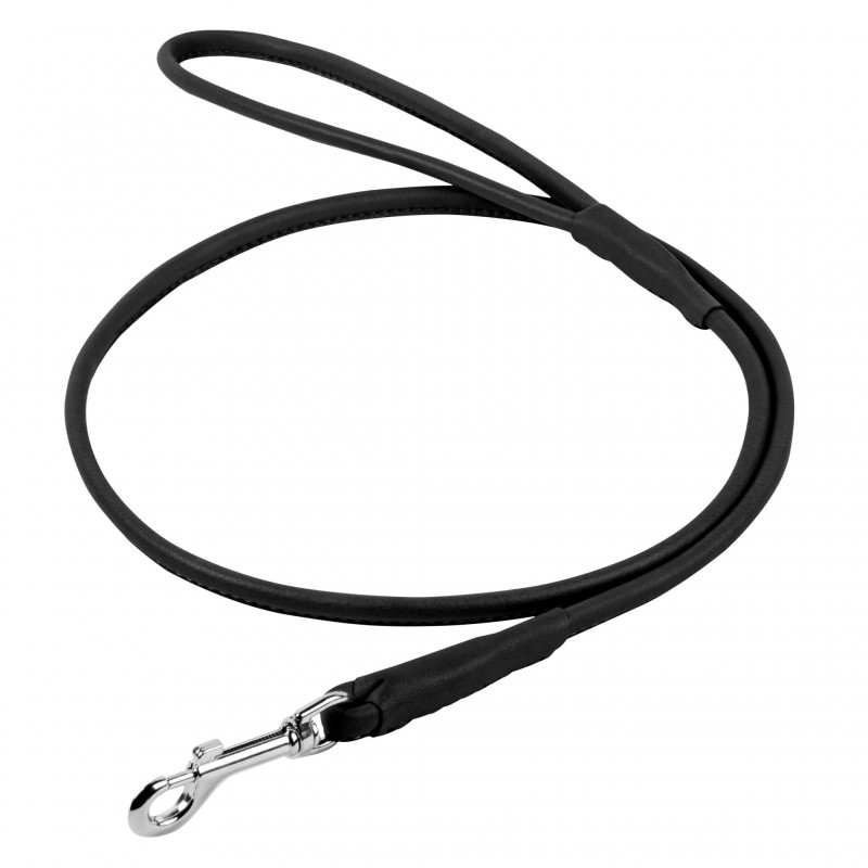 WAUDOG Soft genuine leather dog leash, rolled, D 4 mm, L 122 cm black