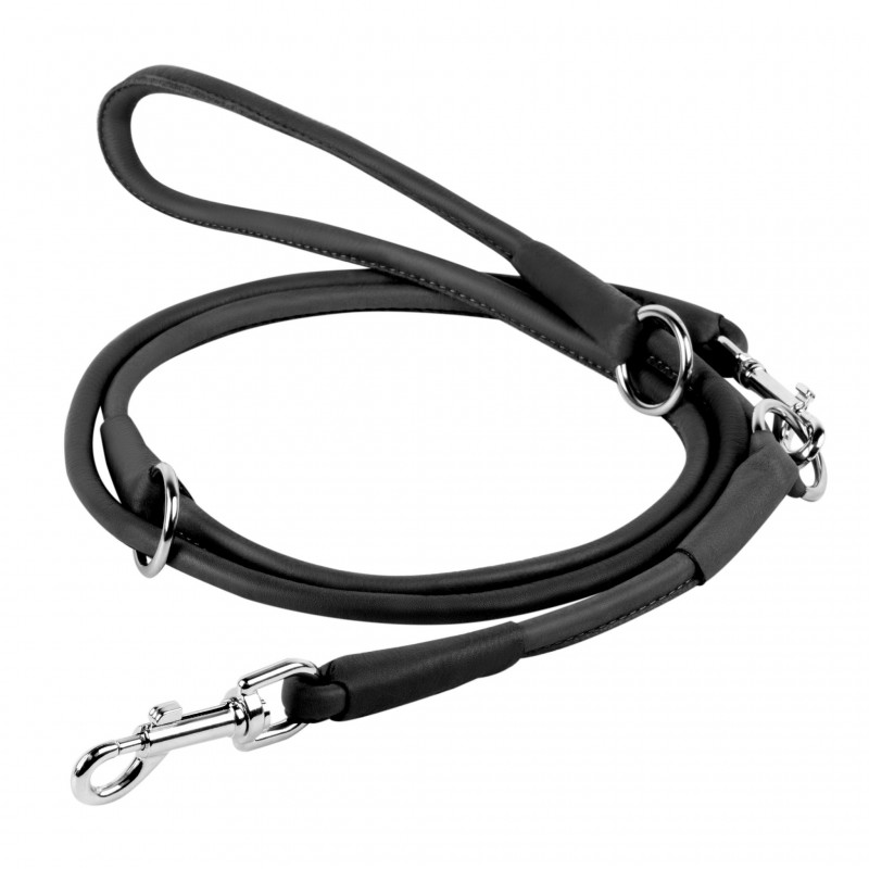 WAUDOG Soft genuine leather dog adjustable leash, rolled, D 6 mm, L 183cm black