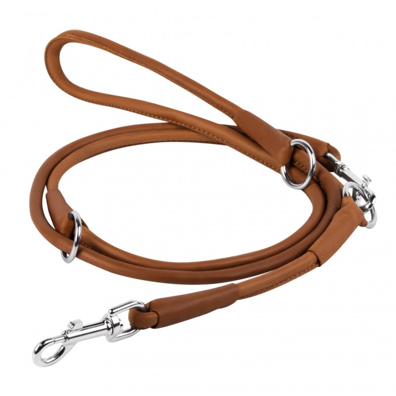 WAUDOG Soft genuine leather dog adjustable leash, rolled, D 6 mm, L 183cm brown