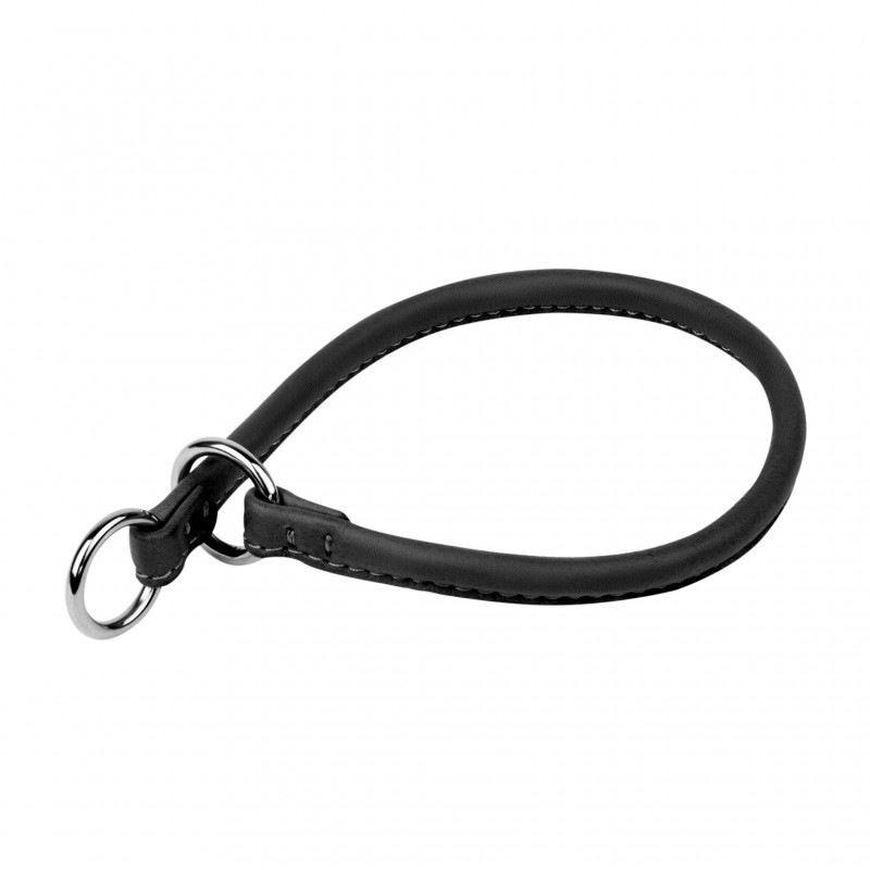 WAUDOG Soft genuine leather jerk-choke dog collar with QR passport, rolled, D 8 mm, L 40 cm black