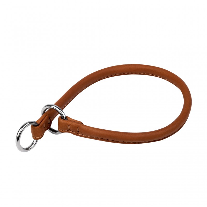 WAUDOG Soft genuine leather jerk-choke dog collar with QR passport, rolled, D 8 mm, L 40 cm brown