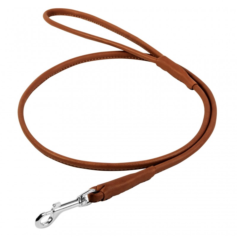 WAUDOG Soft genuine leather dog leash, rolled, D 8 mm, L 122 cm brown