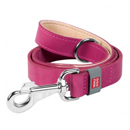 WAUDOG Classic genuine leather dog leash, W 14 mm, L 122 cm pink