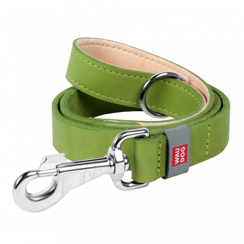 WAUDOG Classic genuine leather dog leash, W 20 mm, L 122 cm lime green