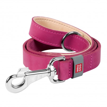 WAUDOG Classic genuine leather dog leash, W 20 mm, L 122 cm pink