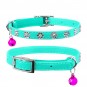 Leather collar "WAUDOG GLAMOUR" with rubber band and glue decorations "Flower" for cats (width 9mm, length 22-30cm) mint