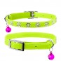 Leather collar "WAUDOG GLAMOUR" with rubber band and glue decorations "Flower" for cats (width 9mm, length 22-30cm) lime green