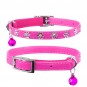 Leather collar "WAUDOG GLAMOUR" with rubber band and glue decorations "Flower" for cats (width 9mm, length 22-30cm) pink