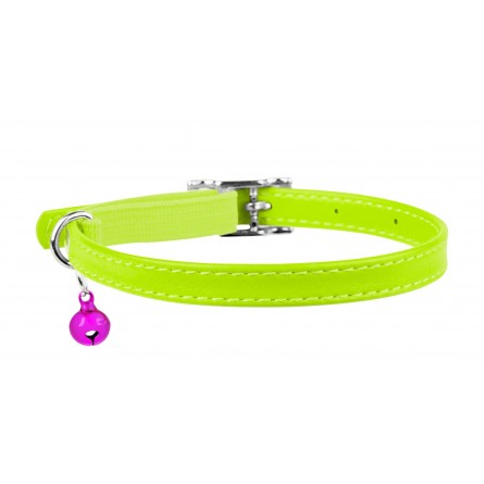 WAUDOG Glamour genuine leather cat collar with QR passport, without decorations, W 9 mm, L 17-20 cm lime green